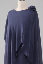 Kleid für die Brautmutter, knielanges Chiffonkleid mit Perlen