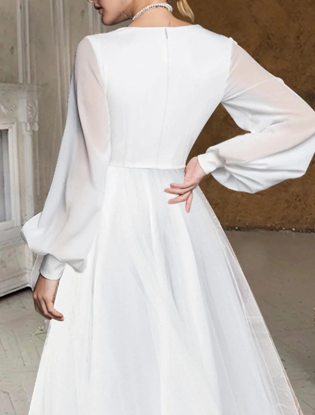 Vestidos de novia, vestidos blancos cortos, sencillos, corte A, escote en V, manga larga, asimétricos, de gasa, para bodas de verano.