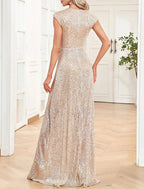 Vestido elegante formal para invitados a la boda, largo hasta el suelo, sin mangas, cuello en V, con lentejuelas, vestidos de fiesta con lentejuelas