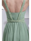 Vestido de noche de corte A con brillo, vestido formal de noche, largo hasta el suelo, sin mangas, tirantes finos, de gasa con cuentas