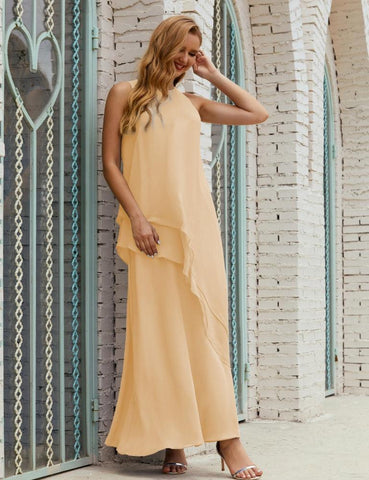 Chiffon Long Plus Size Mother Of Bride Dresses Formal Bridesmaid Prom Gown 28019 Champagne