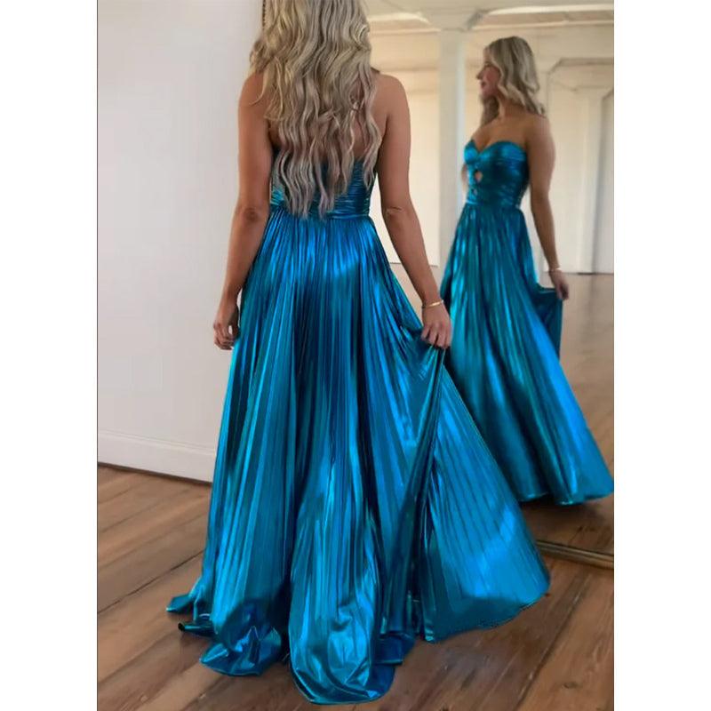 Vestido de noche para fiesta de graduación, sin mangas, corte A y abertura lateral con escote en forma de corazón 