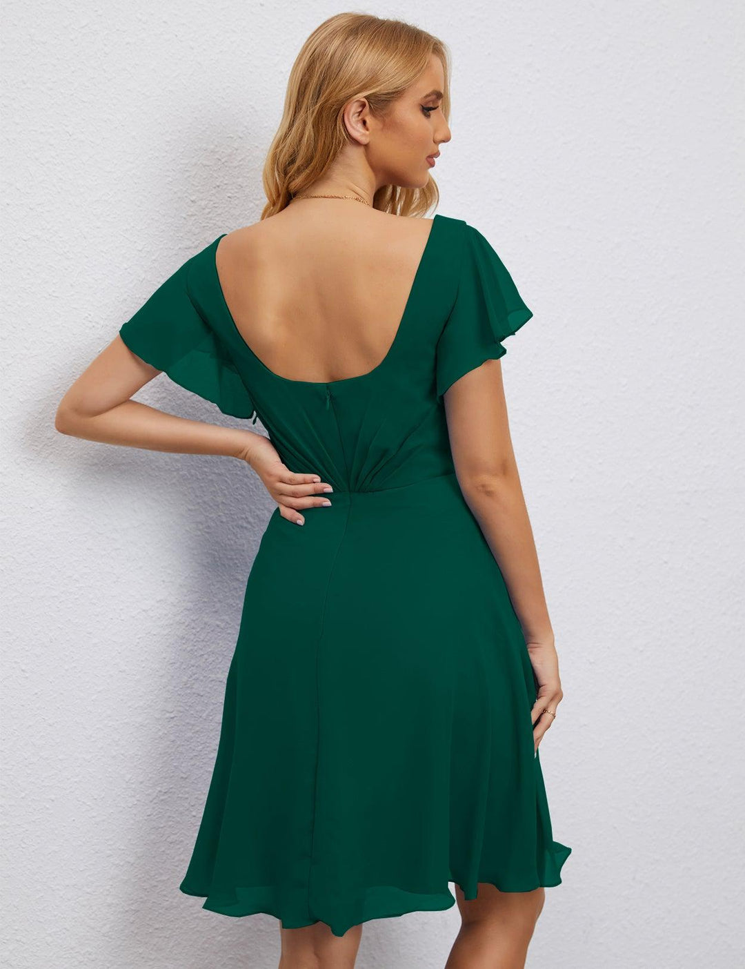 Numbersea Chiffon Bridesmaid Dress V Neck Short Cocktail Gowns for Juniors Homecoming Dresses 28077