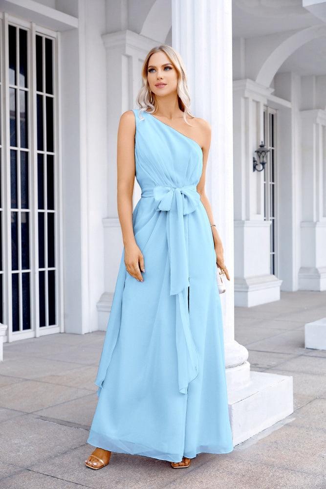 Ladies Chiffon One Shoulder Bridesmaid Evening Dress Wedding Party Evening Dress 28133-numbersea