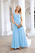 Ladies Chiffon V Neck Sleeveless Floor Length Bridesmaid Evening Dress Wedding Party Evening Dress 28126-numbersea