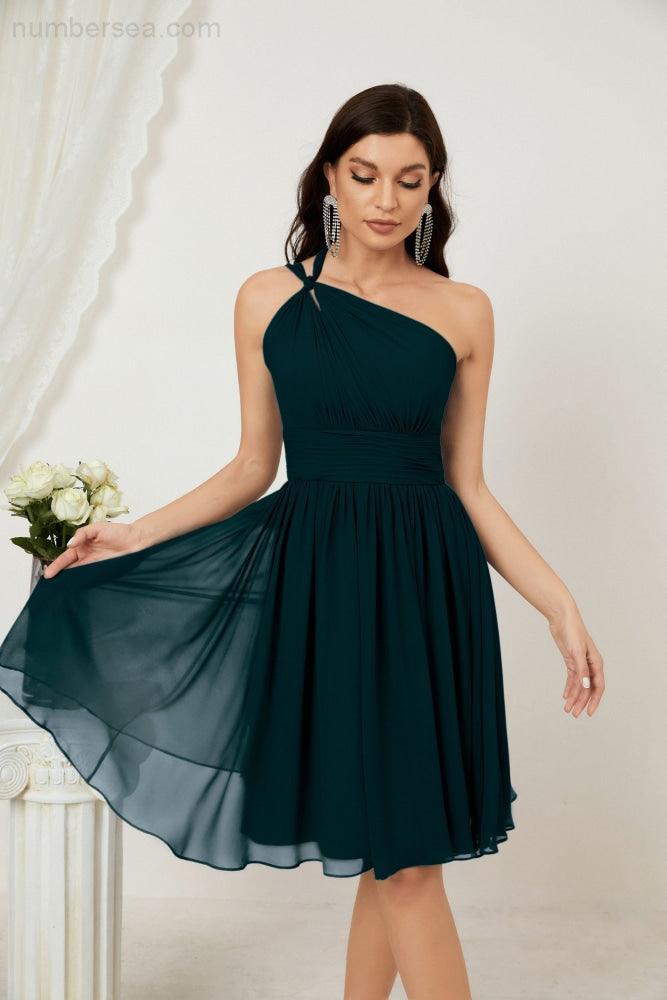 Numbersea Women Chiffon Short One Shoulder Bridesmaid Dress Formal Dresses For Party Homecoming 2804