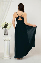 Numbersea Neck Bridesmaid Dresses Chiffon Long Spaghetti A-line Formal Prom Gown for Wedding Party Evening 2801-numbersea