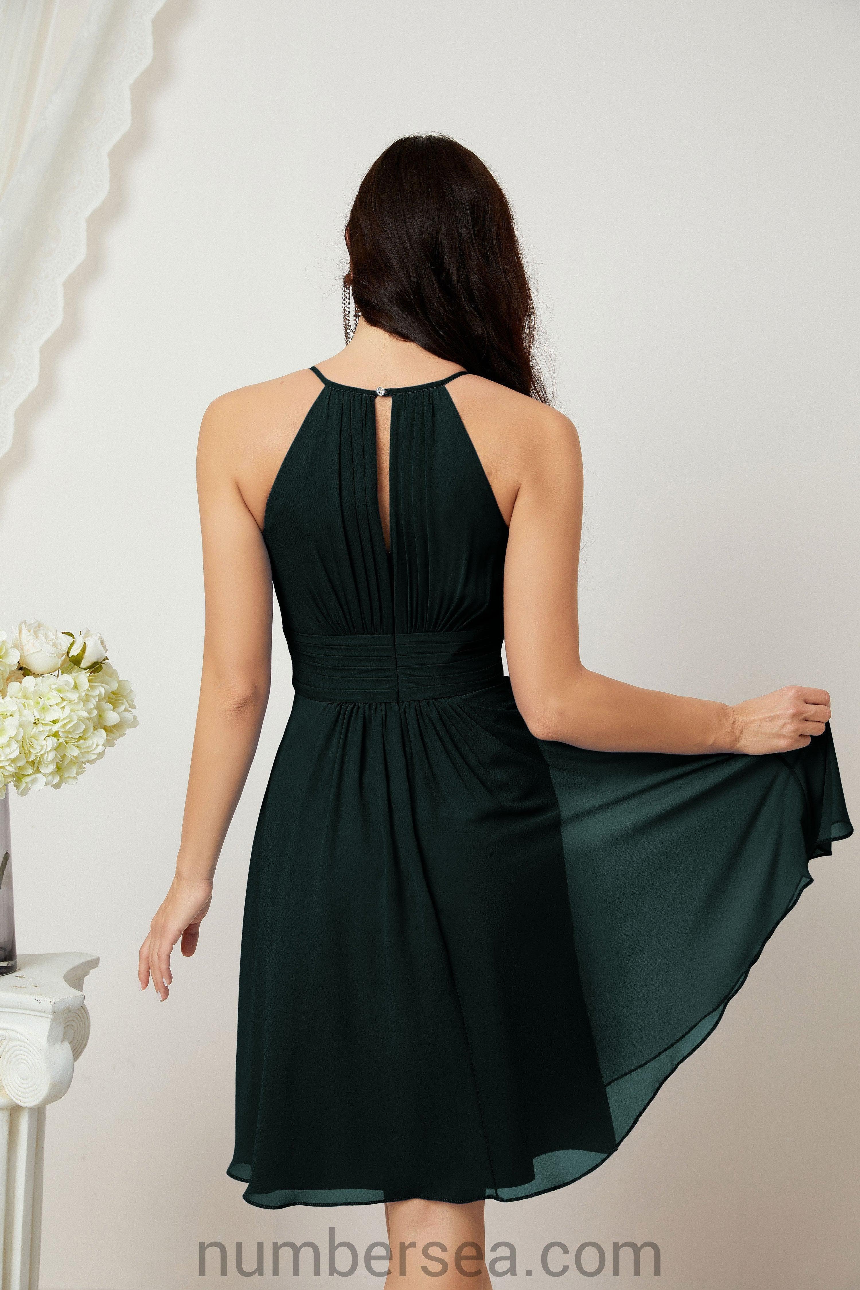 Halter Bridesmaid Dresses Knee Length A Line Formal Evening Party Cocktail Dress 28011