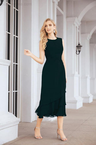 Numbersea Formal Party Gown Dress Chiffon Long Mother of The Bride Dresses with Ruffle Cape 28072 - numbersea
