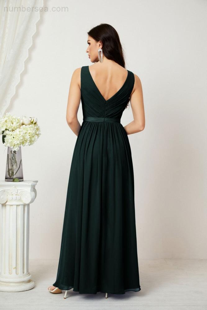 Women's Chiffon Long Bridesmaid Dresses A line Sleeveless Formal Prom Gown for Evening Party Homecoming Dresses 2808-numbersea