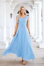 Ladies Chiffon V Neck Sleeveless Floor Length Bridesmaid Evening Dress Wedding Party Evening Dress 28126-numbersea