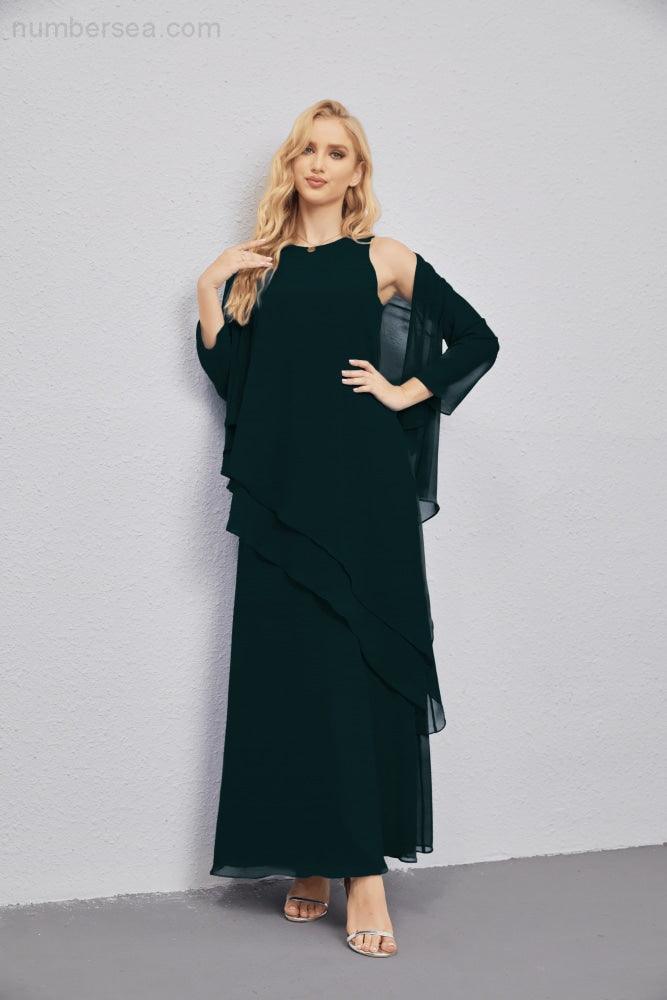 Mother of Bride Dresses with Open Front Lightweight Cardigan Formal Prom Gown 28081-numbersea