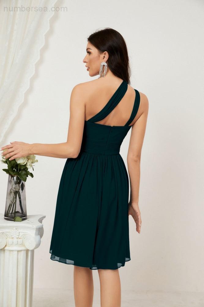 Numbersea Women Chiffon Short One Shoulder Bridesmaid Dress Formal Dresses For Party Homecoming 2804