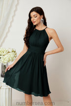 Halter Bridesmaid Dresses Knee Length A Line Formal Evening Party Cocktail Dress 28011