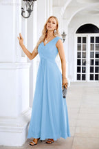 Ladies Chiffon V Neck Sleeveless Floor Length Bridesmaid Evening Dress Wedding Party Evening Dress 28126-numbersea