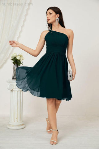 Numbersea Women Chiffon Short One Shoulder Bridesmaid Dress Formal Dresses For Party Homecoming 2804