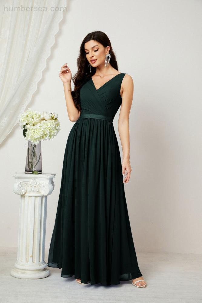 Women's Chiffon Long Bridesmaid Dresses A line Sleeveless Formal Prom Gown for Evening Party Homecoming Dresses 2808-numbersea