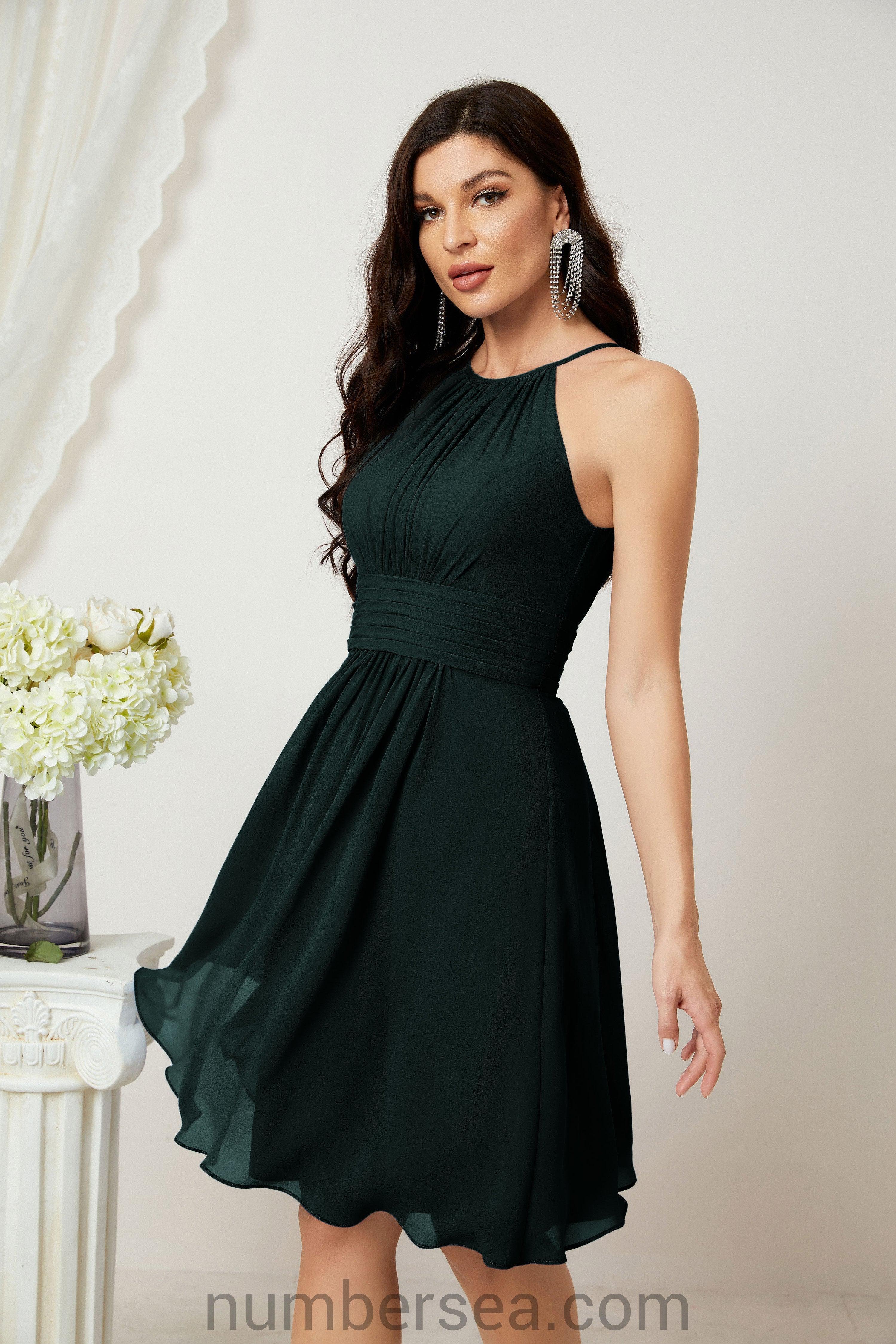 Halter Bridesmaid Dresses Knee Length A Line Formal Evening Party Cocktail Dress 28011