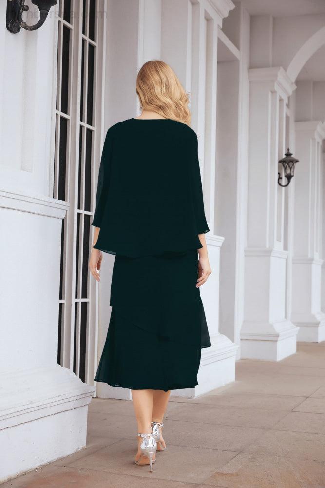 Numbersea Formal Party Gown Dress Chiffon Long Mother of The Bride Dresses with Ruffle Cape 28072 - numbersea