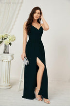 Numbersea Neck Bridesmaid Dresses Chiffon Long Spaghetti A-line Formal Prom Gown for Wedding Party Evening 2801-numbersea