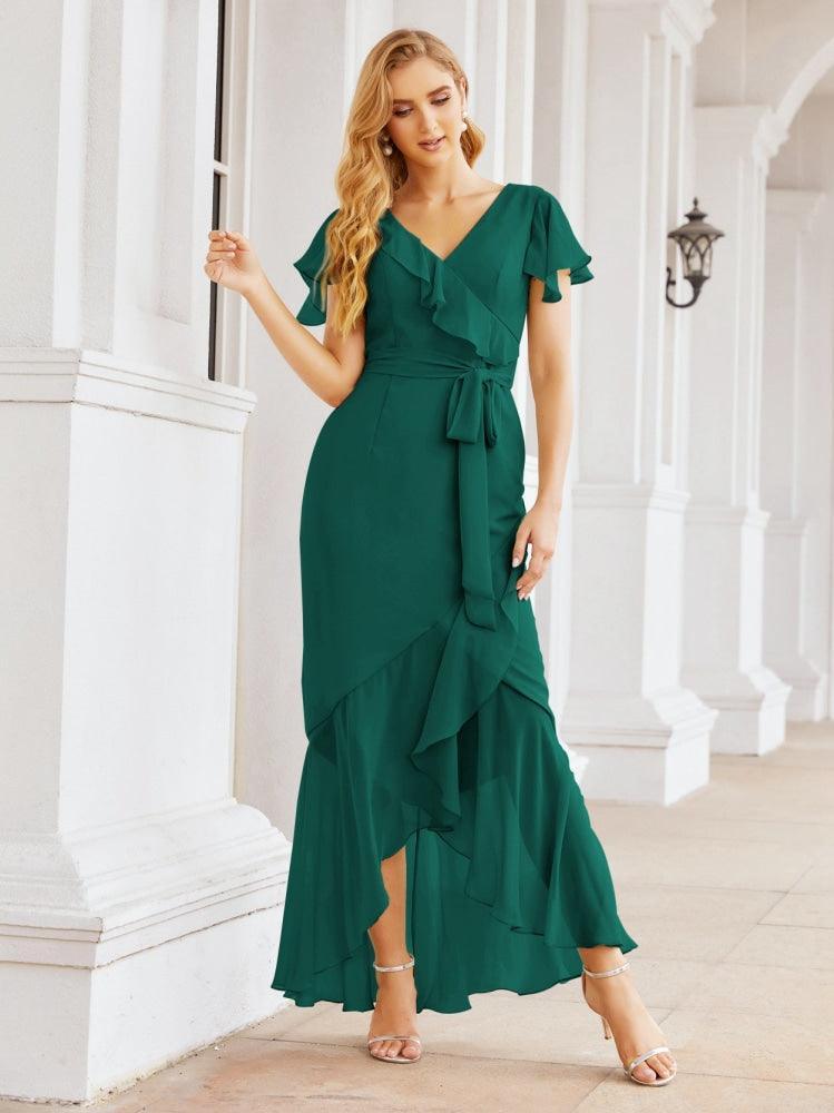 Numbersea Ruffled Bridesmaid Dresses Mermaid Formal Violin Evening Party Prom Gowns 28042-numbersea