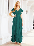 Ruffled Bridesmaid Dresses with Sleeves Long Formal Party Dress 28041-numbersea