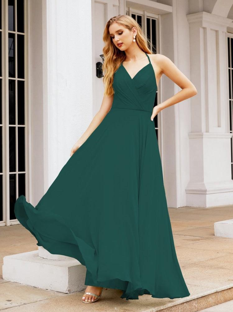 Numbersea Halter Chiffon Bridesmaid Dresses Wedding Appare Sleeveless Formal Prom Dress with Ruffled Back 28035-numbersea