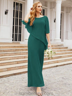 Numbersea Formal Party Gown Dress Long Chiffon Mother Of The Bride Dresses With Ruffle Cape 28026