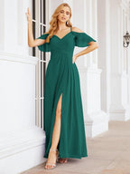 Numbersea Cold Shoulder Long Bridesmaid Dresses Side Slit Formal Prom Gowns Party Wedding 28070-numbersea