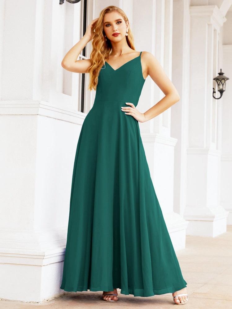 Numbersea Spaghetti Strap Bridesmaid Dresses V Neck Butterfly Back Fromal Evening Party Prom Gown 28036-numbersea