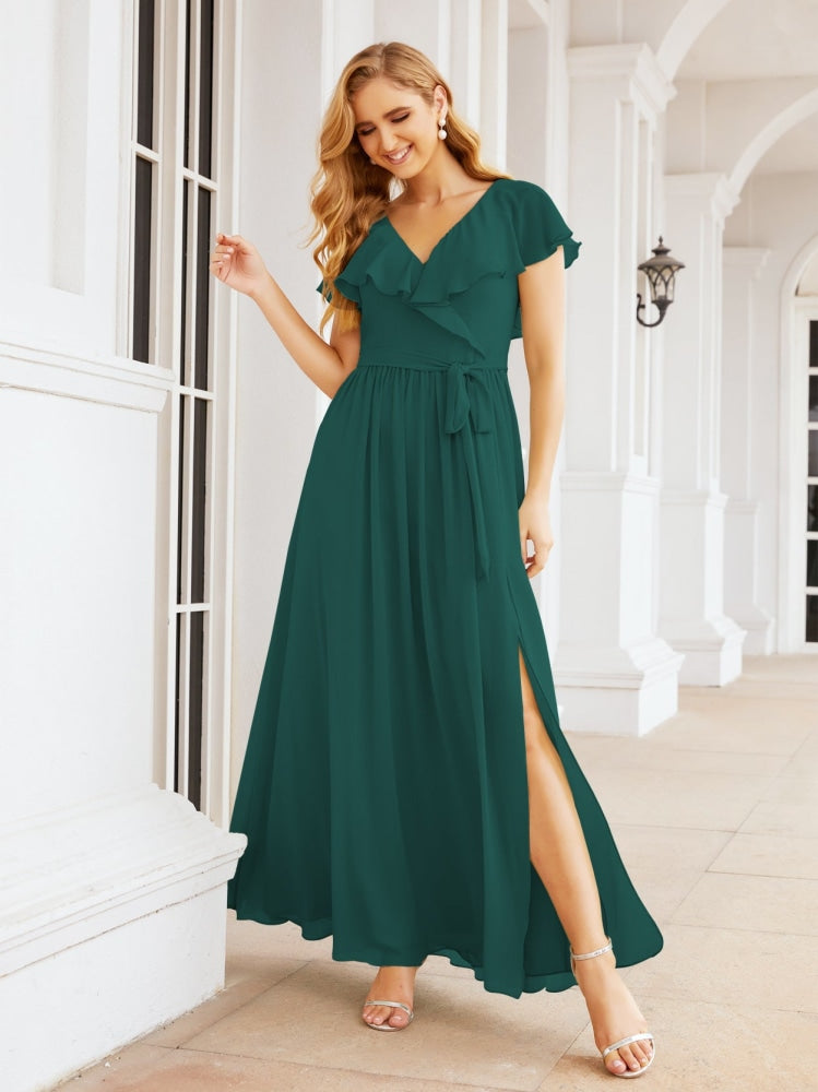 Bridesmaid Dresses with Flutter Sleeves Formal Evening Party Prom Gowns 28044-numbersea