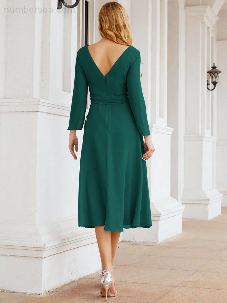 Bridesmaid Dress V-Back Waist Belt Mother of the Bride Wedding Guest 28031-numbersea