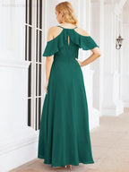 Numbersea Cold Shoulder Long Bridesmaid Dresses Side Slit Formal Prom Gowns Party Wedding 28070-numbersea