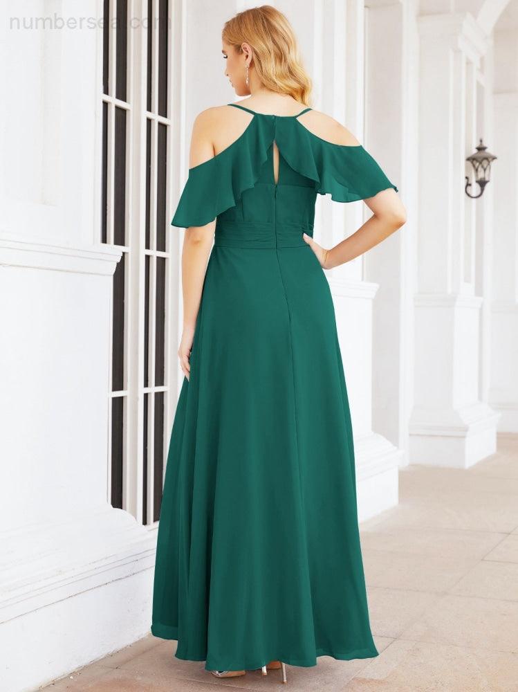 Numbersea Cold Shoulder Long Bridesmaid Dresses Side Slit Formal Prom Gowns Party Wedding 28070-numbersea