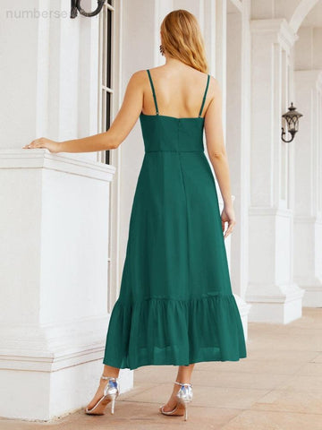Numbersea Women Strap Chiffon Bridesmaid Dress Ankle Length Sleeveless Blackless Ruffle A Line