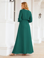 Numbersea Women's Chiffon Bridesmaid Dress A line Long Sleeves Formal Evening Prom Gown for Wedding Guest 28032-numbersea