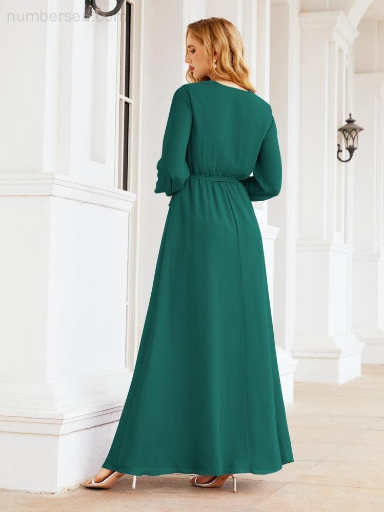 Numbersea Women's Chiffon Bridesmaid Dress A line Long Sleeves Formal Evening Prom Gown for Wedding Guest 28032-numbersea