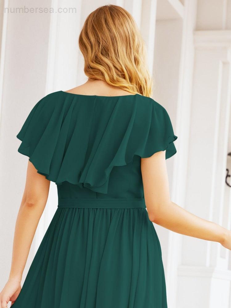 Bridesmaid Dresses with Flutter Sleeves Formal Evening Party Prom Gowns 28044-numbersea