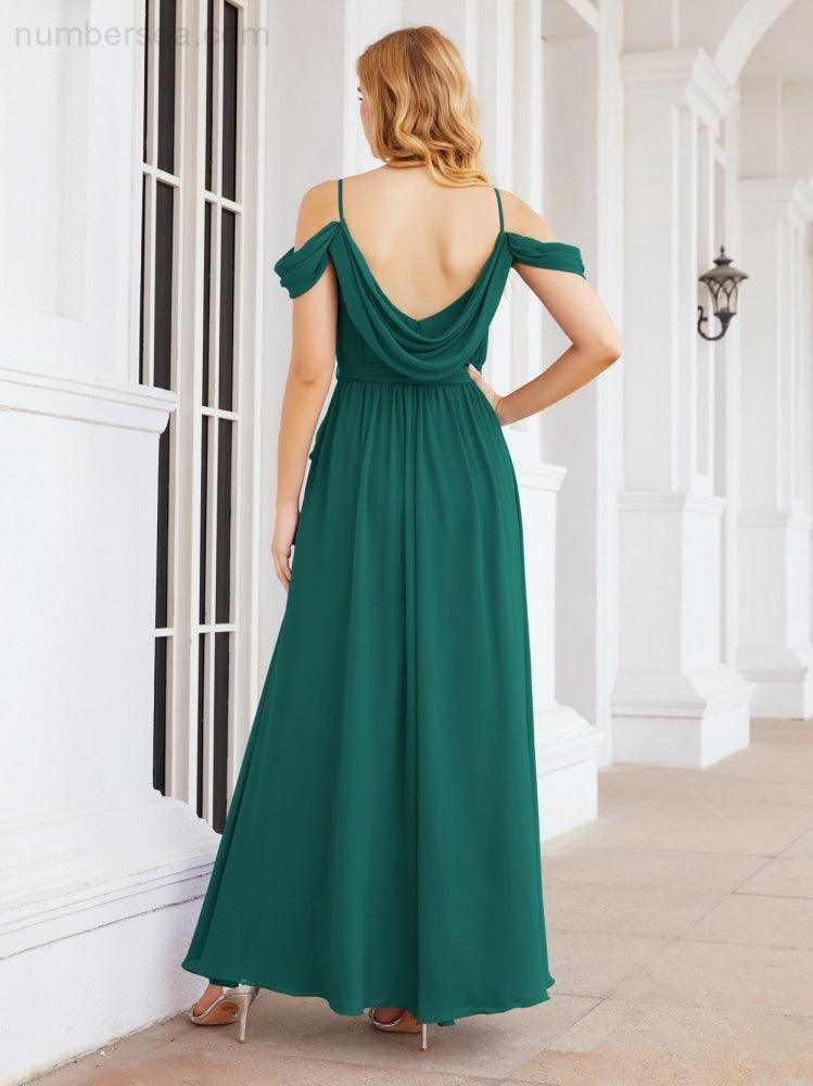 Numbersea Off The Shoulder Chiffon Bridesmaid Dress Long Formal Graduation Gown with Cowl Back 28069-numbersea