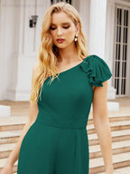 Numbersea Womens One Shoulder Chiffon Long Jumpsuit Formal Evening Dress Bridesmaid Dresses Pants