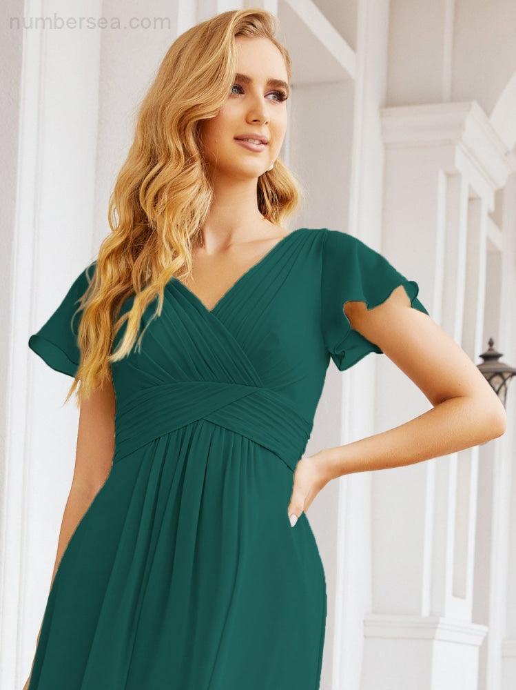 Numbersea Formal Prom Gowns for Mother of The Bride Cap Sleeves Bridesmaid Dress 28047-numbersea