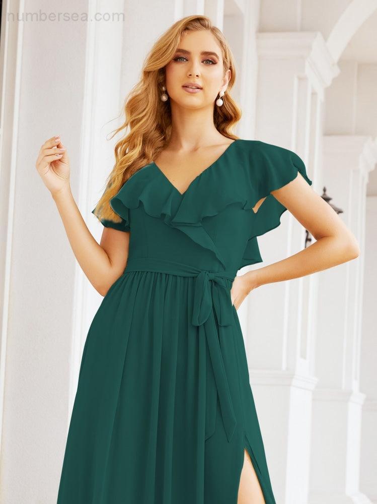 Bridesmaid Dresses with Flutter Sleeves Formal Evening Party Prom Gowns 28044-numbersea