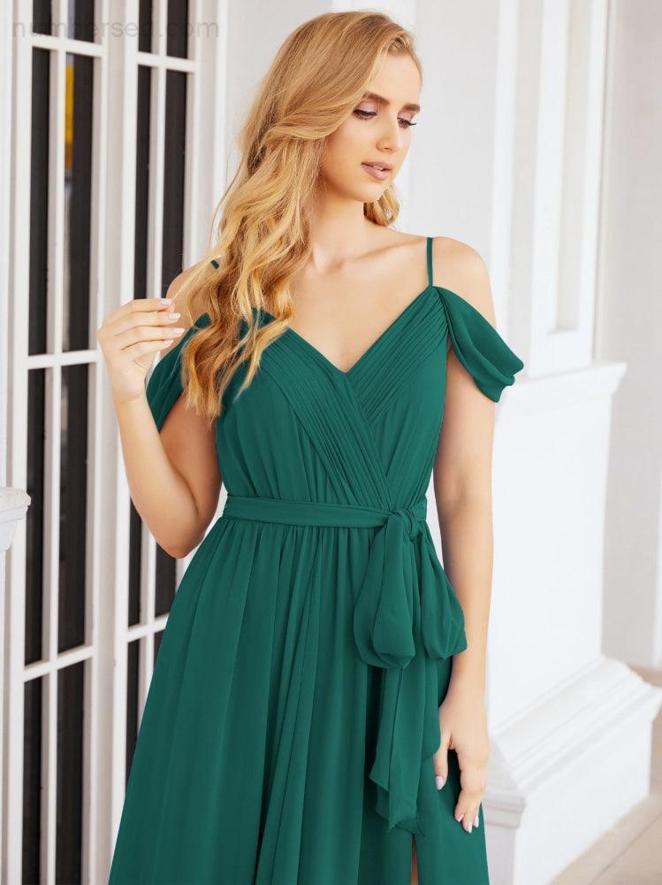 Numbersea Off The Shoulder Chiffon Bridesmaid Dress Long Formal Graduation Gown with Cowl Back 28069-numbersea
