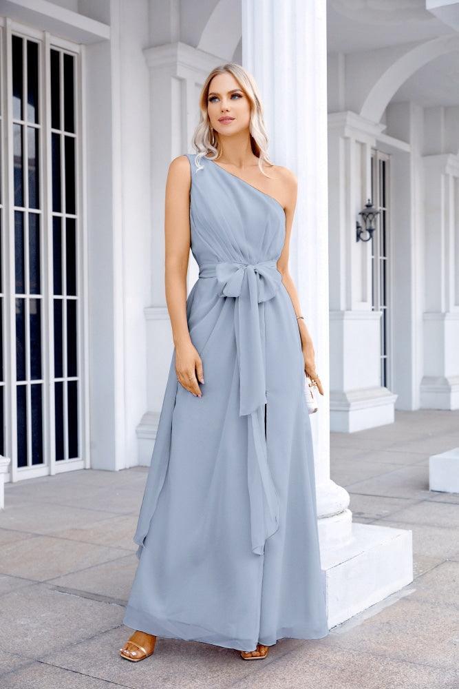 Ladies Chiffon One Shoulder Bridesmaid Evening Dress Wedding Party Evening Dress 28133-numbersea