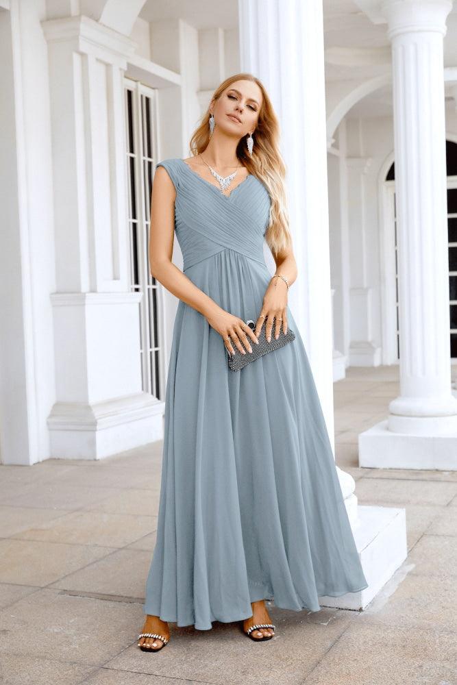 Ladies Chiffon V Neck Sleeveless Floor Length Bridesmaid Evening Dress Wedding Party Evening Dress 28126-numbersea