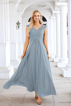 Ladies Chiffon V Neck Sleeveless Floor Length Bridesmaid Evening Dress Wedding Party Evening Dress 28126-numbersea