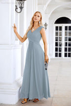 Ladies Chiffon V Neck Sleeveless Floor Length Bridesmaid Evening Dress Wedding Party Evening Dress 28126-numbersea