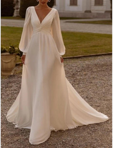 Numbersea Brautkleider A-Linie Camisole Ärmellos Wadenlang Chiffon Brautkleider Mit Falten Schlichte Kleider