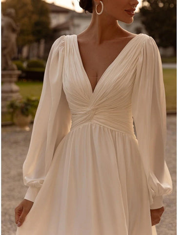 Numbersea Brautkleider A-Linie Camisole Ärmellos Wadenlang Chiffon Brautkleider Mit Falten Schlichte Kleider