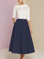 Numbersea Mother Of The Bride Dresses A-Line/Princess Jewel Neck Half Sleeve Tea Length